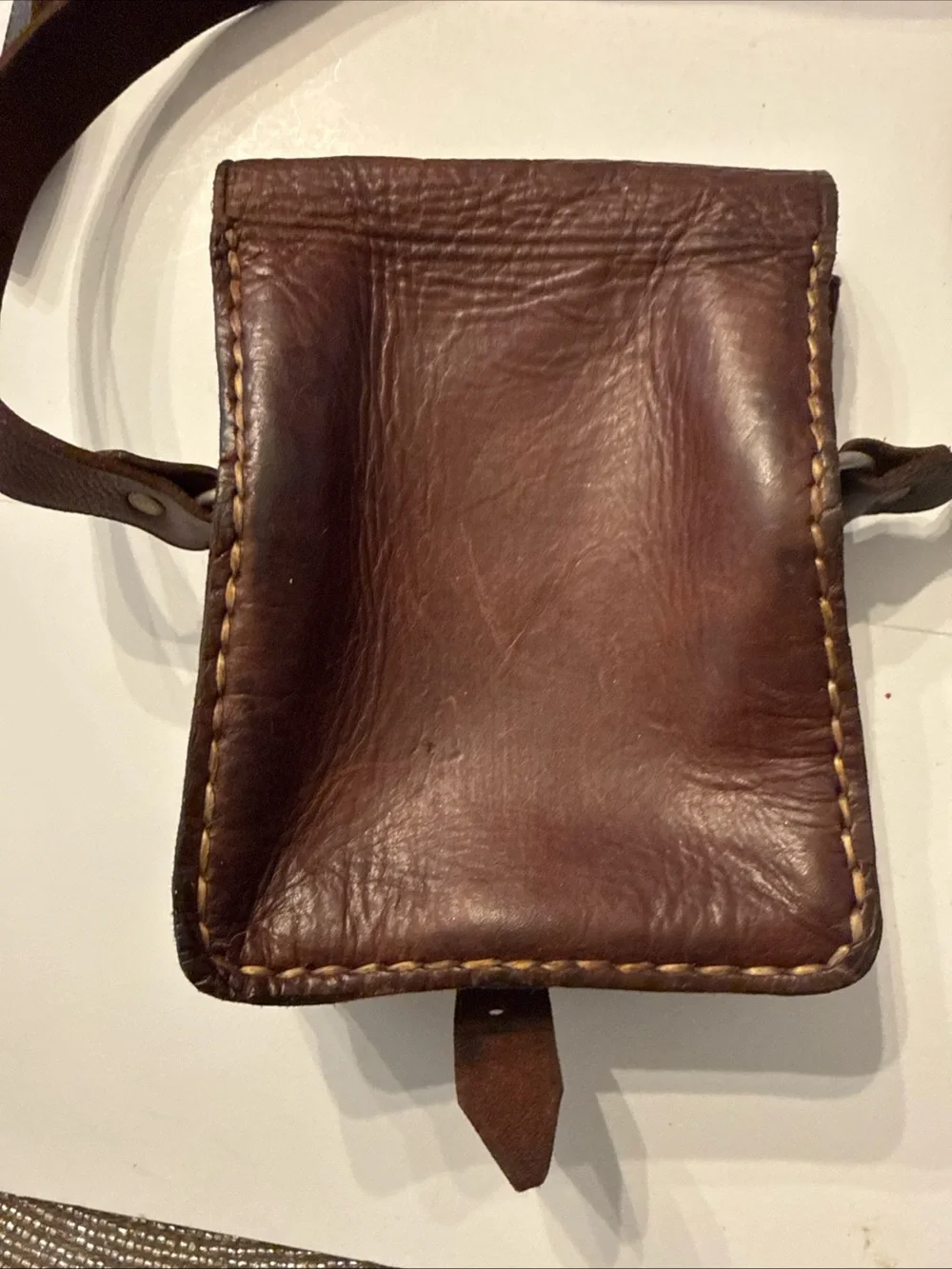 Vintage Moroccan Brown Leather Crossbody Coin-Studded Bag